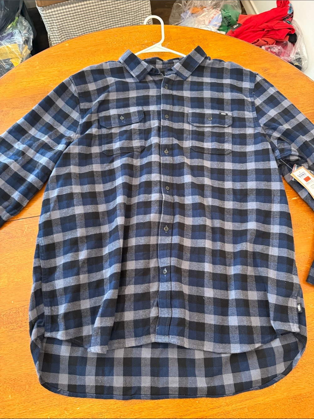 Vans Men's Blue and Black Plaid Button-Down Shirt xxl